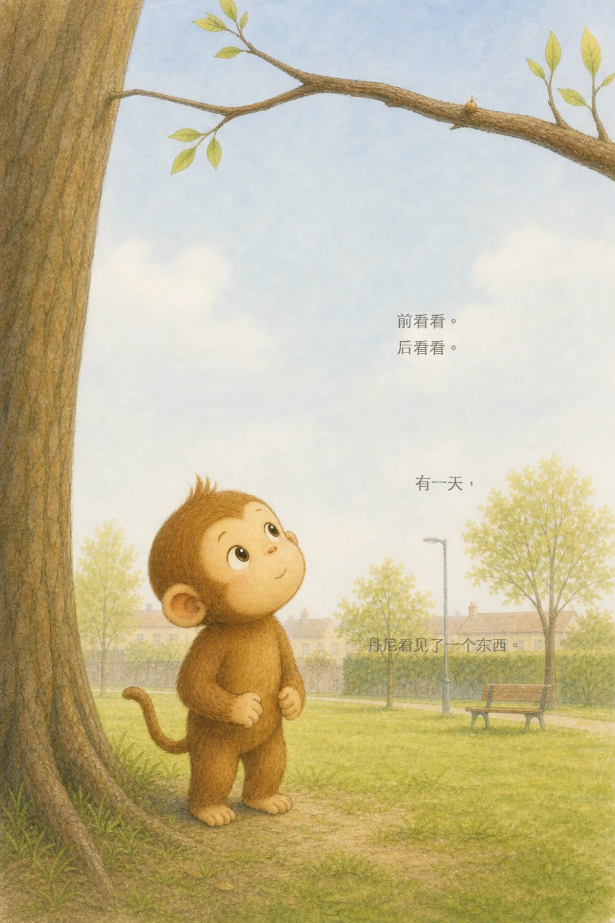 丹尼第一次抬头发现树枝上的凸起